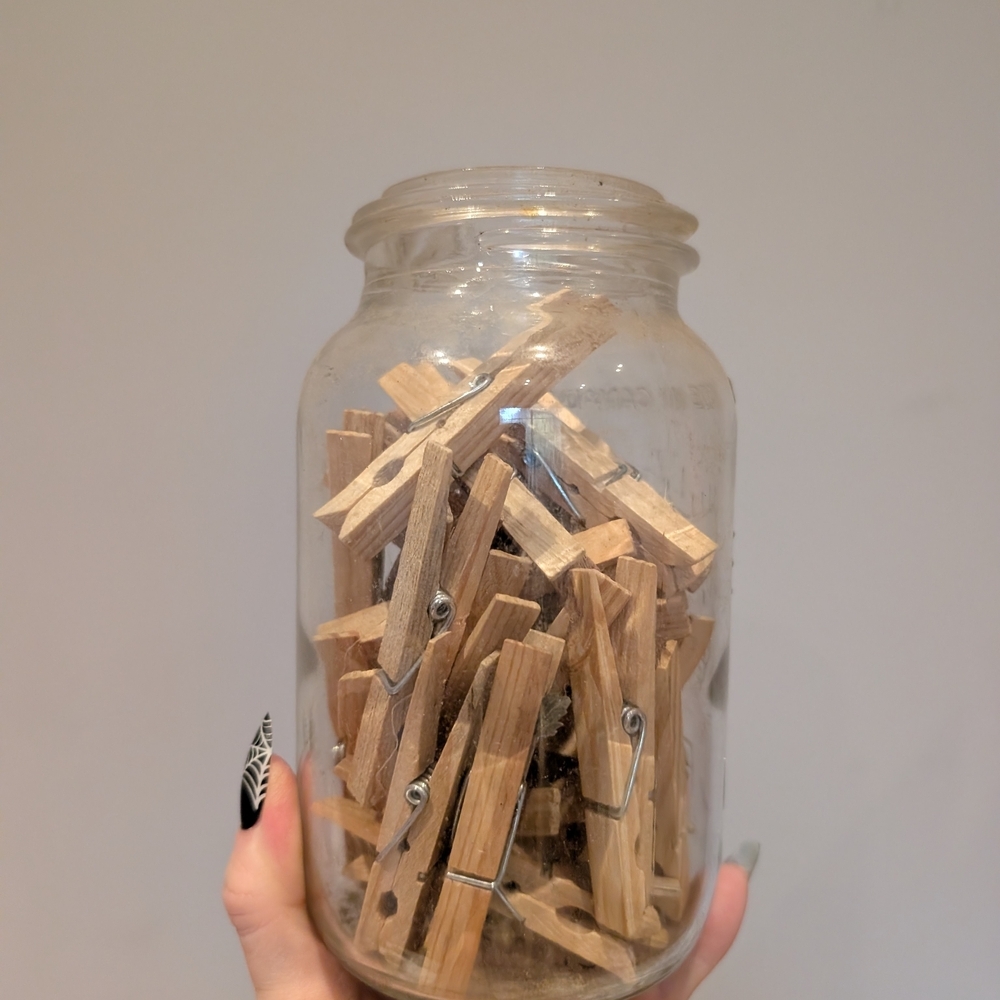 Glass Jar with Wooden Clothespins
